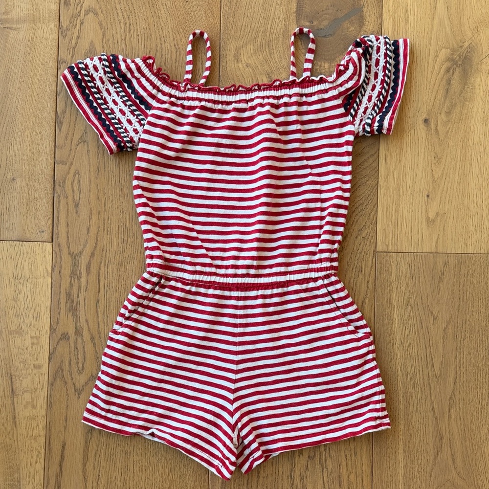 Cat & Jack Red and White Striped Off-Shoulder Romper